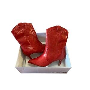 Dolce Vita Western Ankle Boots Womens 8.5 Red Pointed Toe Kitten Heel